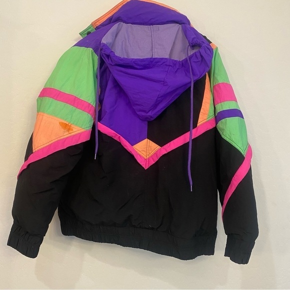 Vintage London Fog Black and Neon Jacket Size Large - Picture 4 of 12